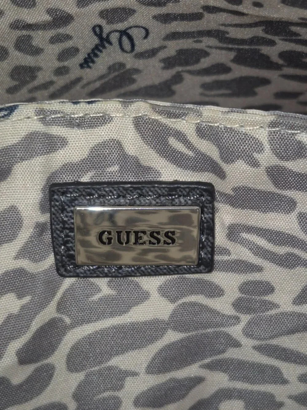 GUESS Satchel Shoulder Bag Gray Black Logo Print Dome Purse